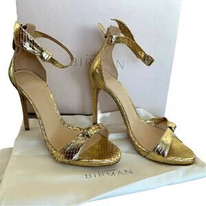 Alexandre Birman Metallic Gold Python Clarita Ankle Wrap Sandals Size 36.5